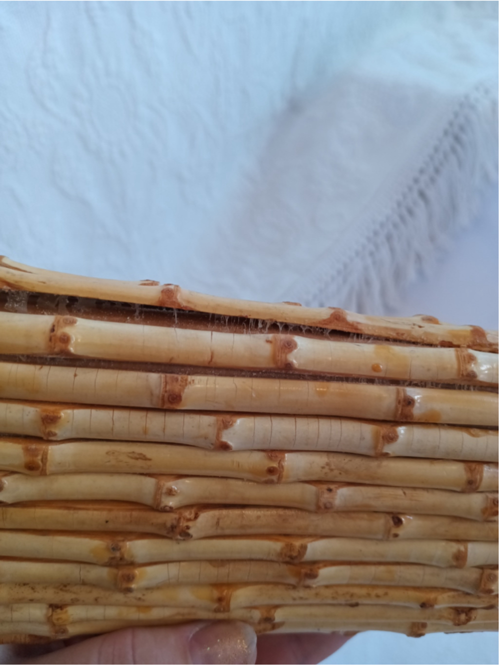 Ann Taylor Classic Bamboo Minaudière Clutch vintage 90s fun kitsch natural wood - Picture 10 of 11